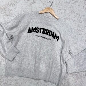 Primark Light Grey Crewneck Sweatshirt with Black Text